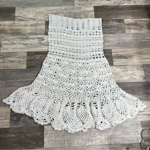 handmade white crochet maxi skirt